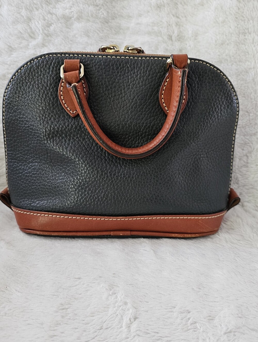 Dooney & Bourke Black Pebbled Leather Satchel with Brown Trim 1975 - Picture 2 of 4